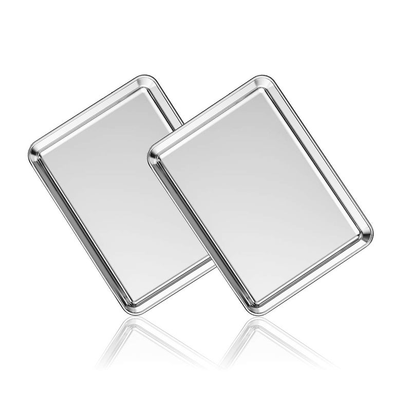 Deedro Stainless Steel Baking Sheet Set of 2, Deedro Cookie Sheet Metal Baking Pan Oven Tray, Non Toxic & Heavy Duty, Rust Free & Mirror Finish, Easy Clean & Dishwasher Safe, 9 x 7 x 1 Inch - Image 1